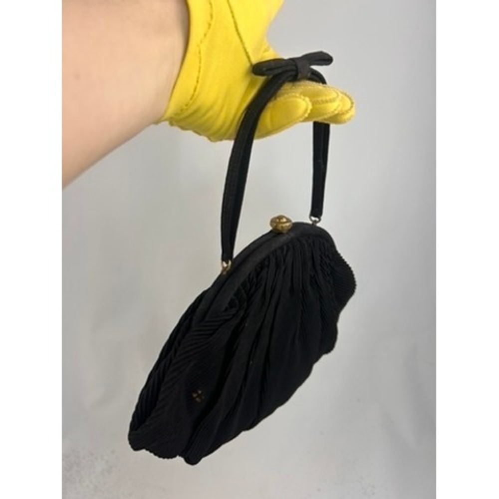 Garay 1950s Black Pleated Evening Bag Kiss Lock Frame Vintage Handbag - Picture 2 of 7
